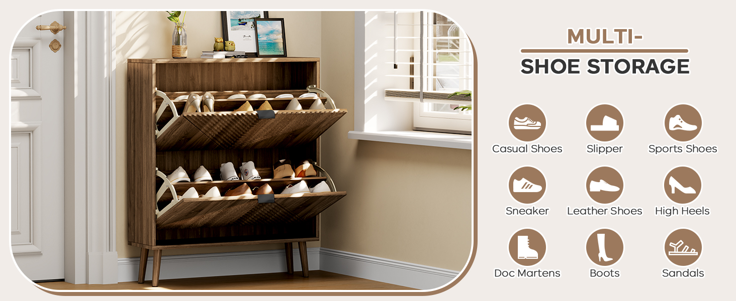 oakvivo Freestanding Shoe Cabinet with 2 Flip Drawers, Shoe Cabinet, Shoes Storage Cabinet 