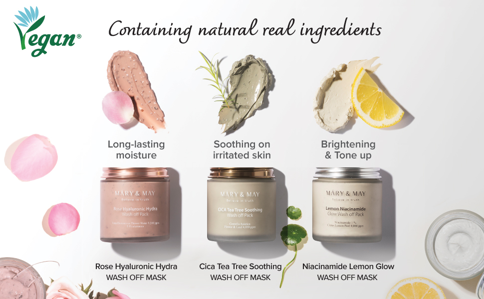 Mary&May, facial mask, sheet mask, vegan, clean beauty, brightening, moisturizing, washoff pack,cica