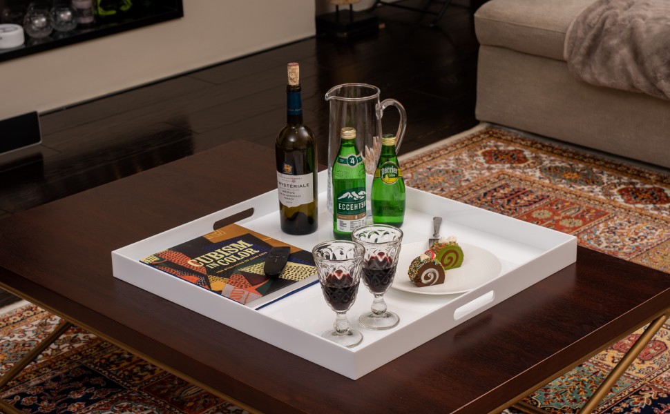 MUKEEN Black King Size Large Acrylic Serving Tray for bed24x24 Inch