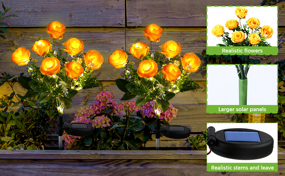 Solar Lights Outdoor Garden - 2 Pack Rose Solar Garden Lights With 7