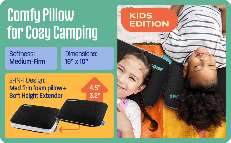 pillow camping on sleeping bag next to child
