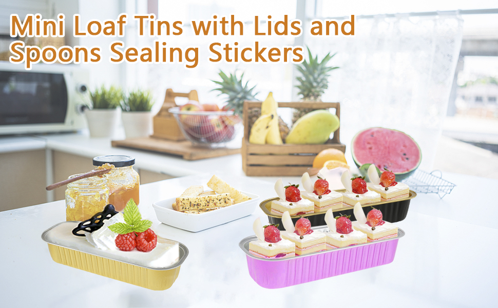 200PCS/50 Set Mini Loaf Tins with Lids and Spoons Sealing Stickers 200ml NonStick Aluminum Mini
