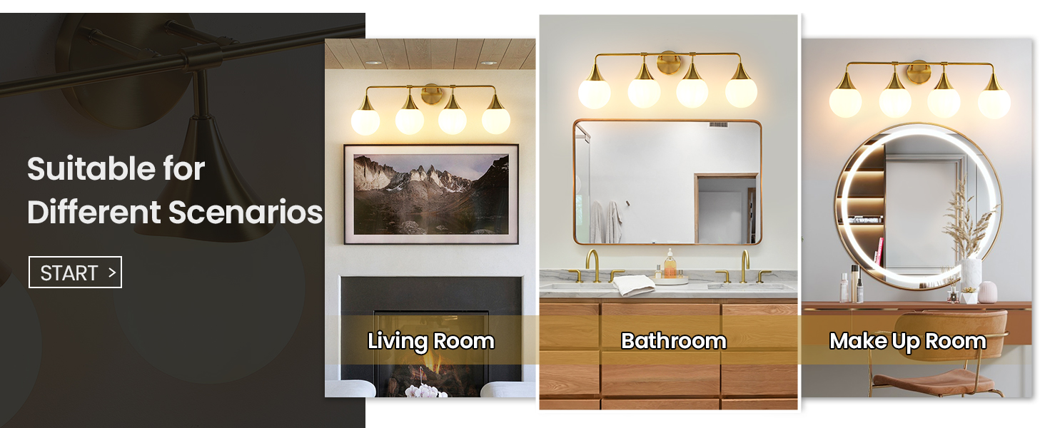 Black and Gold Bathroom Vanity Light 3-Lights Bathroom Light Fixtures
