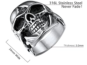U7 Skull Ring Men's Gothic Jewelry Stainless Steel Enamel