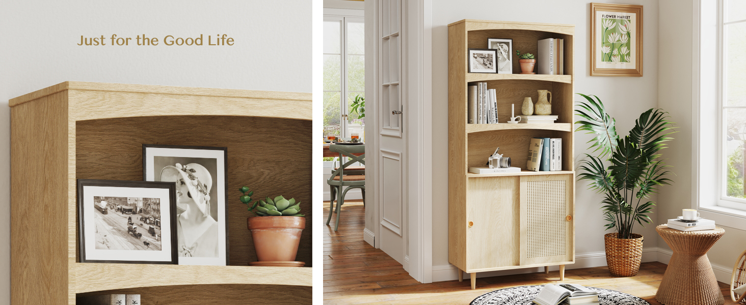 pnochoo Bookshelf, Bookcase with Adjustable Storage Shelves