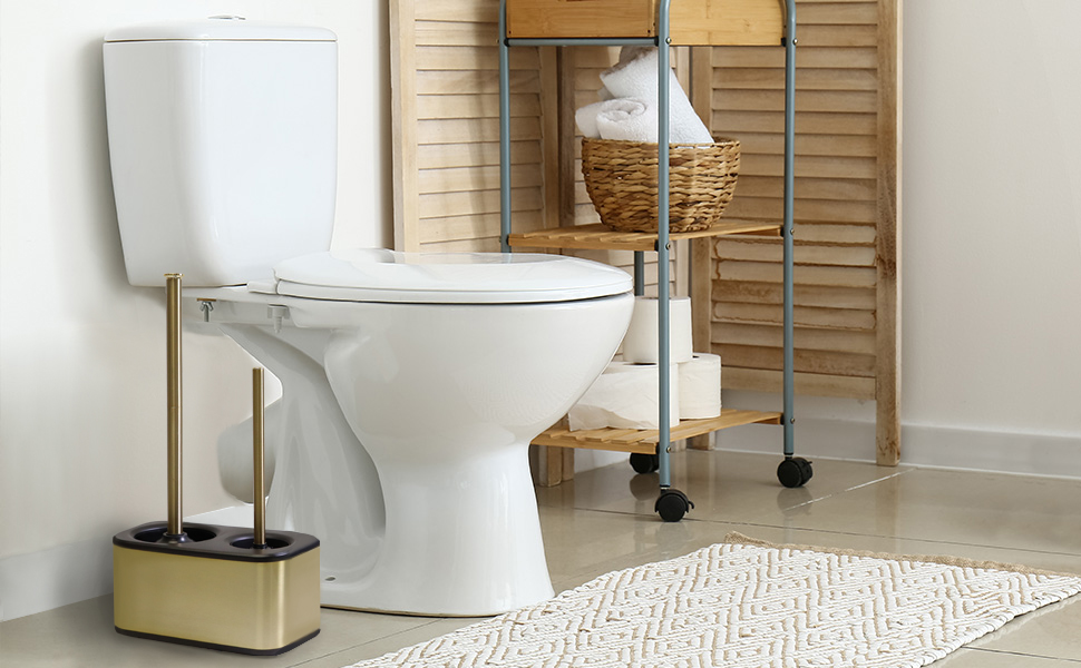 Blue Donuts Modern toilet brush and plunger combo - Gold