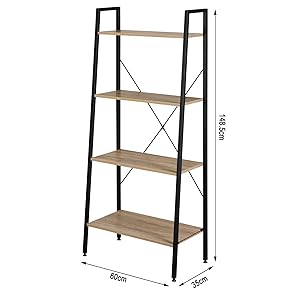 WOLTU Scaffale A Scala Libreria Portaoggetti In Legno Acciaio Con 4 Ripiani Nero+faggio 19 1