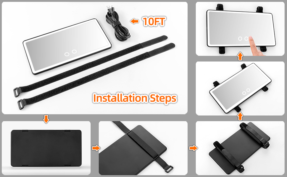 Car Sun Visor Vanity Mirror, Big Led Car Mirror with 3