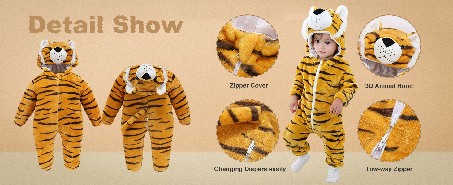 tiger flannel baby romper