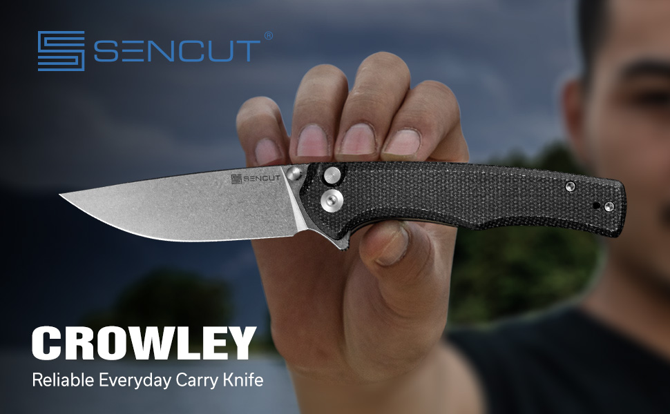 SENCUT Crowley Pocket Knife Button Lock Folding Knife for