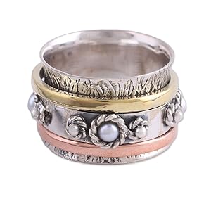 NOVICA Handmade  Handcrafted  Sterling Silver Meditation Ring with Pearl  Women and Girls Jewellery