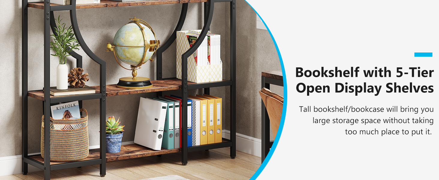 Tribesigns 5Tier Bookshelf and Bookcase, Vintage Tall