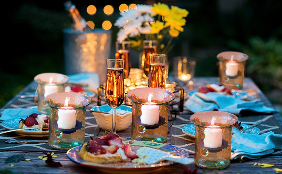 First of a Kind Glass Hurricane Pillar Candle Holder with Rustic Metal