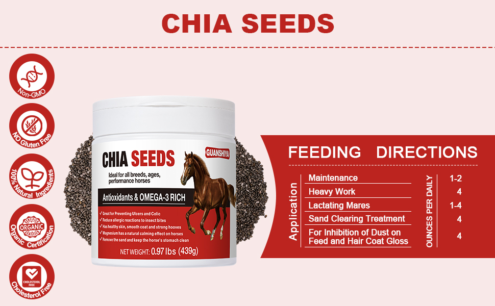 Organic Chia Seeds for Horses, Contains Omega3, NonGMO