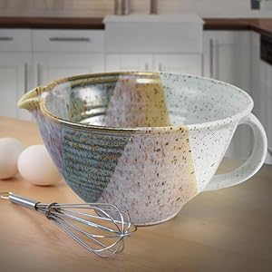 American Stoneware Pottery Mixing Bowl with Handle, 2 Quart Size