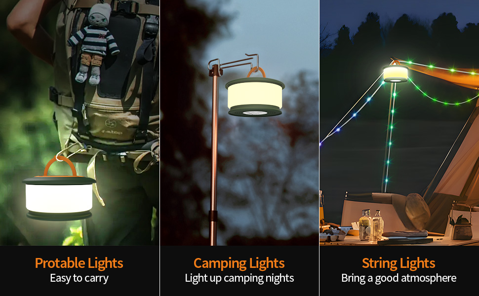 TOHETO Camping String Lights, 3 in 1 Upgraded Retractable
