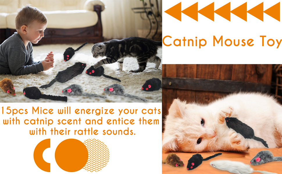 QIMMU Cat Mouse Toys,15pcs Cat Mice,Mouse Toy for Cats,Catnip Mice with