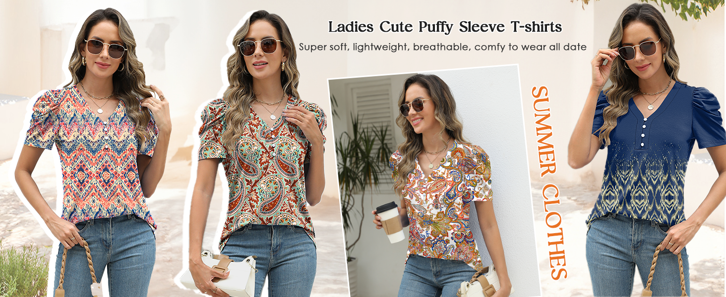ladies cute puffy sleeve tops summer
