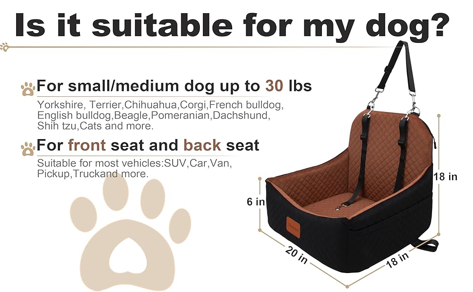 Car Dog Seat for Small Medium dog 10lbs 15lbs 20lbs 25lbs 30lbs