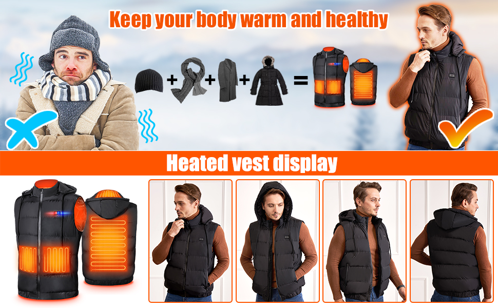 Heated Vest with Power Bank 10000 mAh, Heated Body Warmer, Heated Gilet