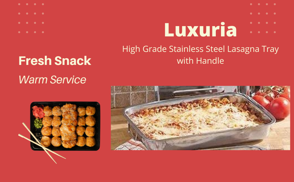 Luxuria High Grade Stainless Steel Lasagna Tray with Handle for Serving