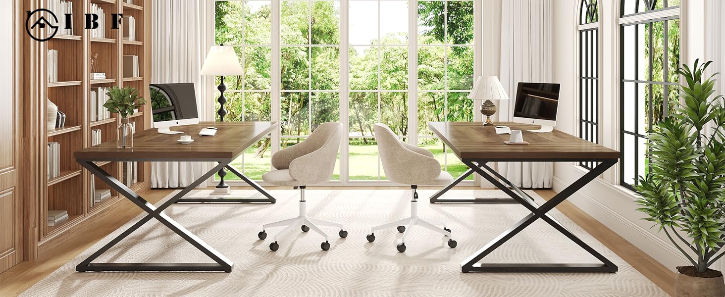 IBF Wood Large Computer Desk, 70.8” Long Home Office Desk for Two Person