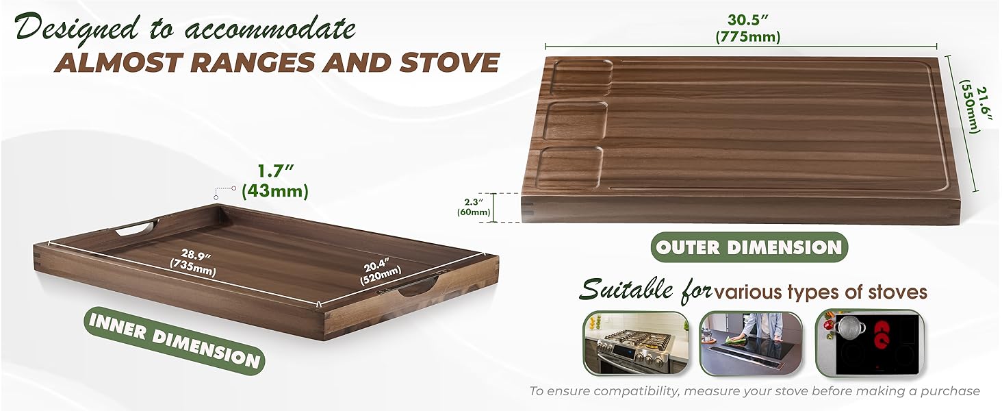 BLUEWEST Noodle Board Stove Cover with Handles, 3 in 1 Wood