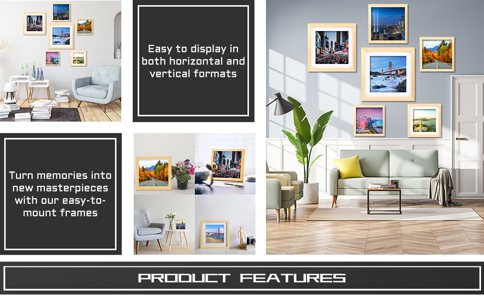 9x9 inch Wood Picture Frame for Wall Hanging or Tabletop