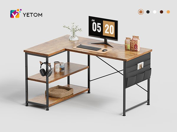 Amazon | YeTom パソコンデスク 机 学習机 右棚左棚 幅107cm