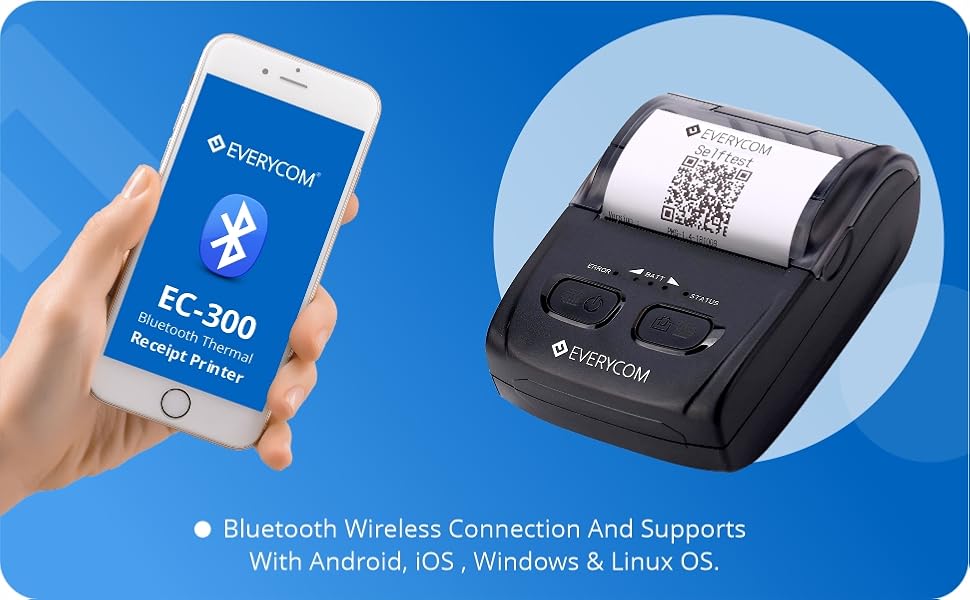 (EC300 Bluetooth Thermal Receipt Printer Compatible for