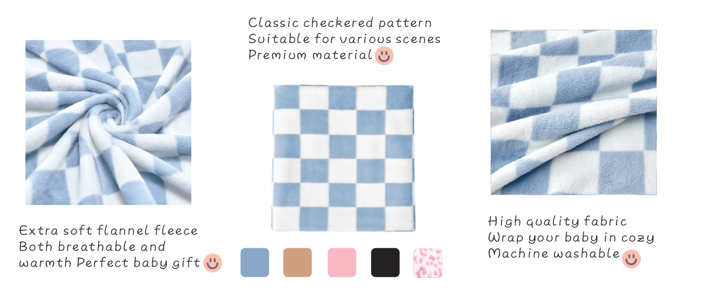 Checkered Baby Blanket for Girls Checkerboard Grid Pink Fleece Baby Blankets for Girls Boys
