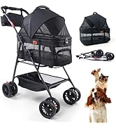 Bicystar Pet Stroller for Small Dogs Cats with Wheels, Detachable Carrier, Max Load 33 lbs, Easy ...
