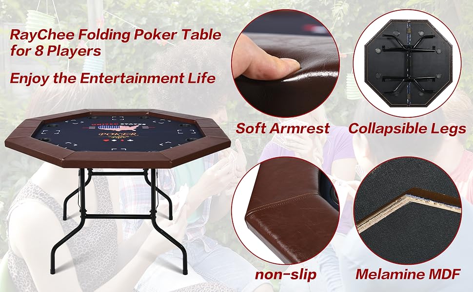 RayChee 8 Player Poker Table Foldable, Octagon Portable