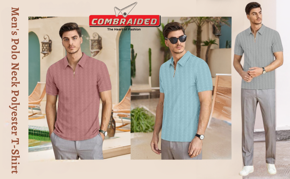 Men's Self-Design Polo Neck Polyester T-Shirt