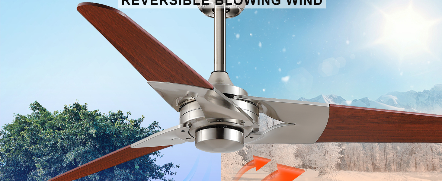 Surtime 52" Modern Wood Ceiling Fan Without Light,Indoor and Outdoor Reversible Ceiling Fan No