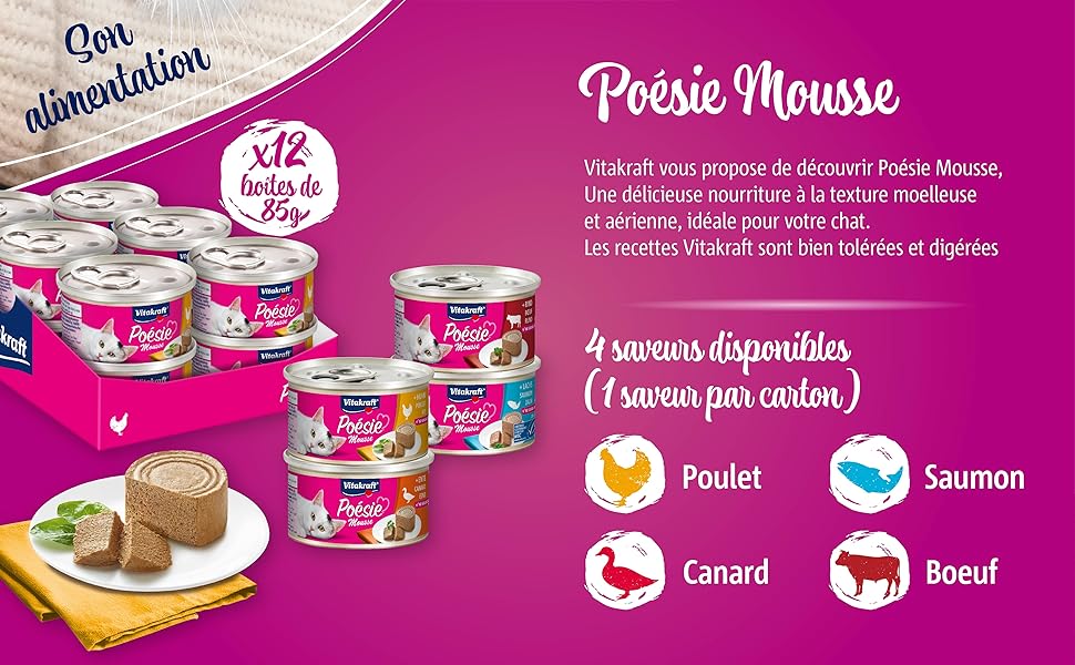 chat;pâtée;humide;repas;mousse ;plaisir;gourmand;viande;sain;irrésistible;appétence;Poésie;Vitakraft
