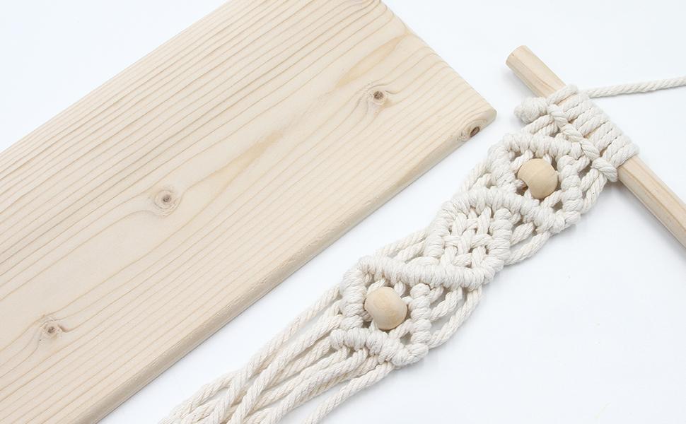 The Top Knott Macrame Wall Hanging Shelf Cotton Rope Natural Pine Wood
