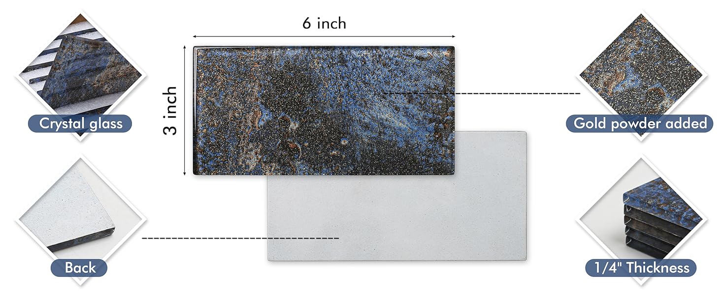 3x6 inch glass tile features