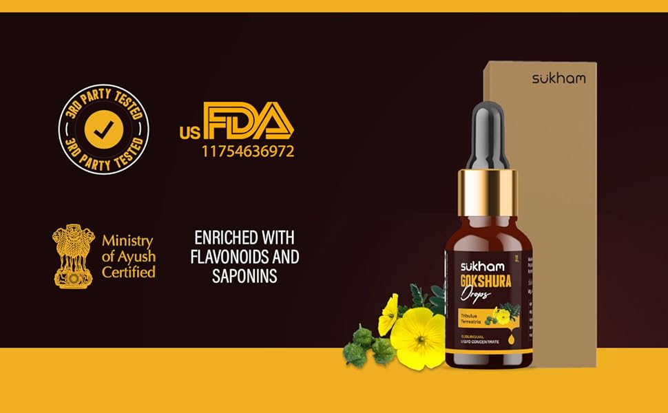 Sukhm Gokshura Liquid Drops- TTT 120 Tribulus Terrestris | Third Party Lab Test | For recovery and performance - 15ml (20 servings) saponins and flavonoids, rich with alcohol -freed test certificate