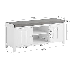 SoBuy FSR35-W Sitzbank Bettbank Schuhschrank Sitzkommode Garderobenbank Mit Sitzkissen MDF Weiß BHT Ca: 105x43x35cm 16 1