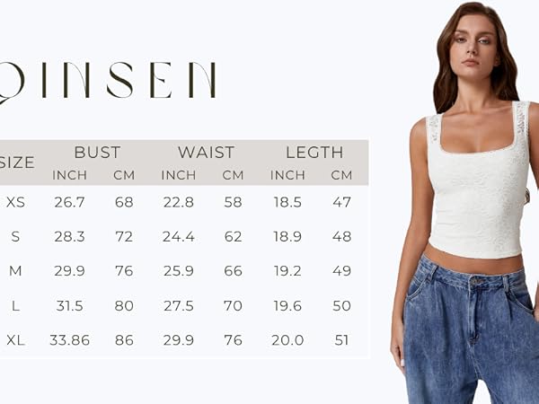 QINSEN Lace Top for Womens Square Neck Slimming Fit Lace
