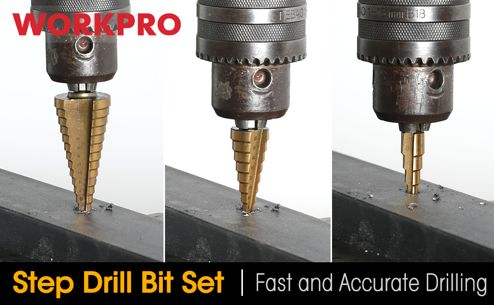 WORKPRO 3Piece Step Drill Bit Set, 1/4" Hex Shank Quick Change High