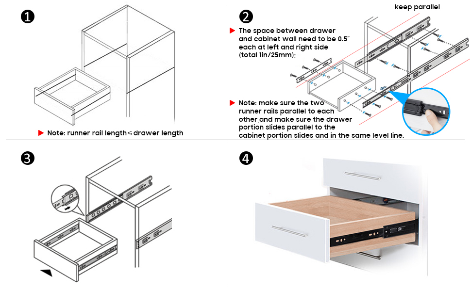 YENUO Push to Open Drawer Runners Full Extension 300 350 400 450 500