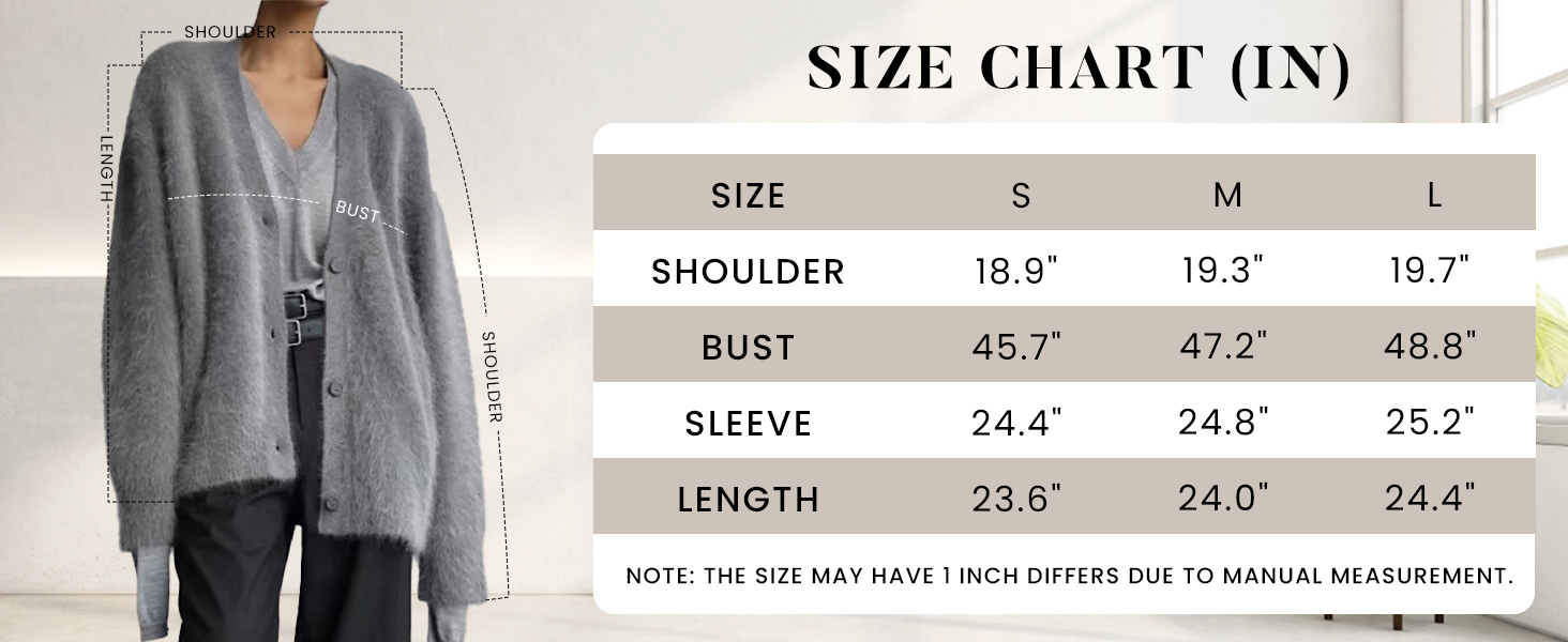 size chart of button down sweater