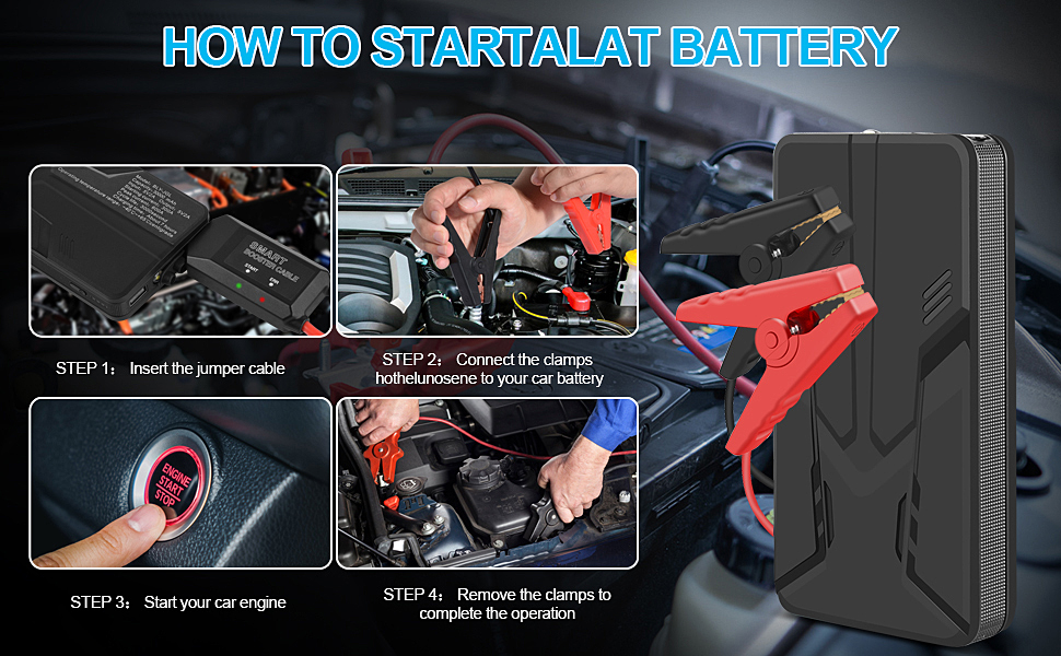 Car Jump Starter, 600A Peak 12V Car Battery Booster Portable Power Bank