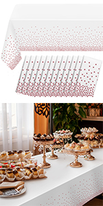 white and rose gold tablecloth