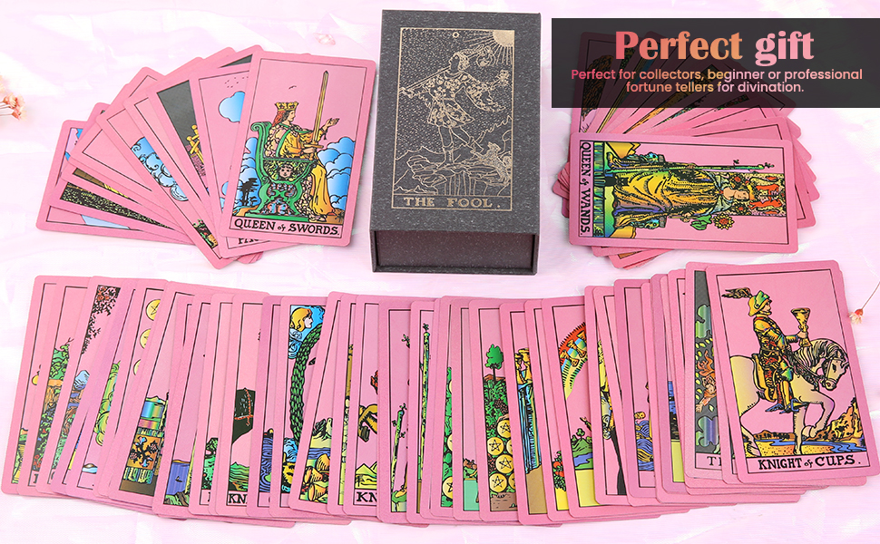 CROSARCE Holographic Tarot Cards Deck Set 78 Pink Tarot