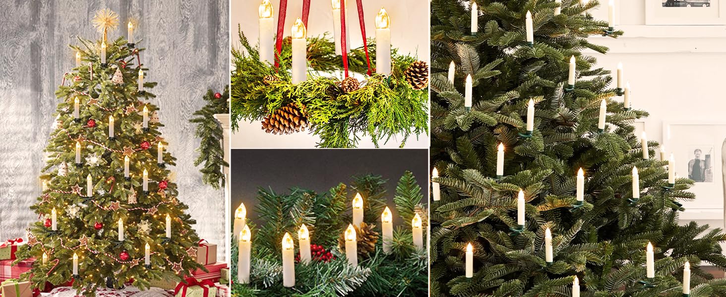 Christmas Candle String Lights Battery Operated, Auto Timer