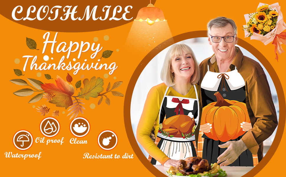 clothmile 2 Pcs Thanksgiving Aprons Boy Girl Pilgrim Aprons
