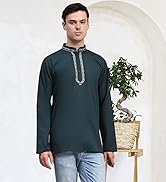 SKAVIJ Men's Casual Cotton Kurta Indian Wear Embroidered Shirt